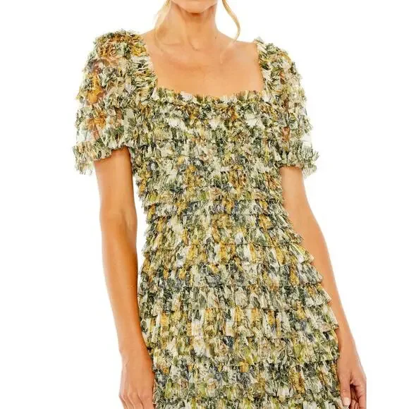 MAC DUGGAL 8232 Micro Ruffle Tea Length Dress, Size 18 New with Tag $498 - Picture 3 of 7